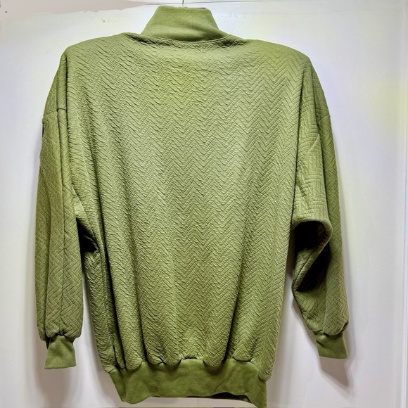 Adolfo Sport Women's M Green Textured Sweater Black Faux Leather Embellishments - Picture 2 of 5